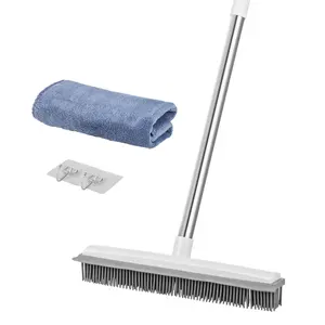 VEVOR Pet Hair Removal Broom, 58.46 in Adjustable Long Handle Carpet Rake, Rubber Broom with Built in Squeegee Reusable Dog Cat Hair Remover, for Carpets Rugs Mats Couch Furniture Hardwood Floor Tile