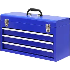 3 Drawer 20" Metal Tool Box Portable Steel Tool Chest with Ball-Bearing Slides and 2 Metal Latches Closure for Garage,Home or Workbench,Blue,ANTBD133-XU