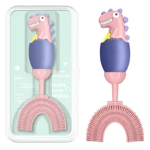 Manual U-Shaped Toothbrush for Kids Ages 2-7， Soft Food-Grade Silicone for Sensitive Gums， 360° Teeth Cleaning Design，Training & Travel-Friendly Toddlers' Toothbrush (Purple)