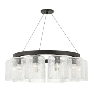 Charles Chandelier - Modern Rustic Design with Crackle Clear Glass Shades in Old Bronze or Polished Nickel