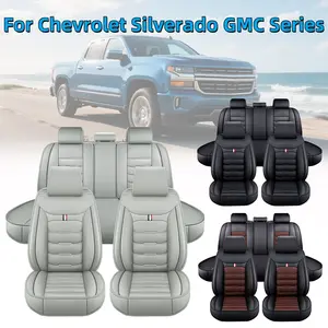 Fits For Chevrolet Silverado GMC Series 1500 2500HD 3500HD 2007-2024 Car 5 Seat Covers Set PU Leather, Full Surround Design with Storage Bag, Breathable Non-Slip High-Quality Seat Covers Protector Pad Waterproof 4 Seasons Business Household Use