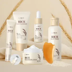 Rice Skincare Set, Skin Care Products, Facial Cleanser, Toner, Serum, Eye Cream, Moisturizer & Scraper, Hydrating Skin Care Kit for Women & Men, Glow Kit
