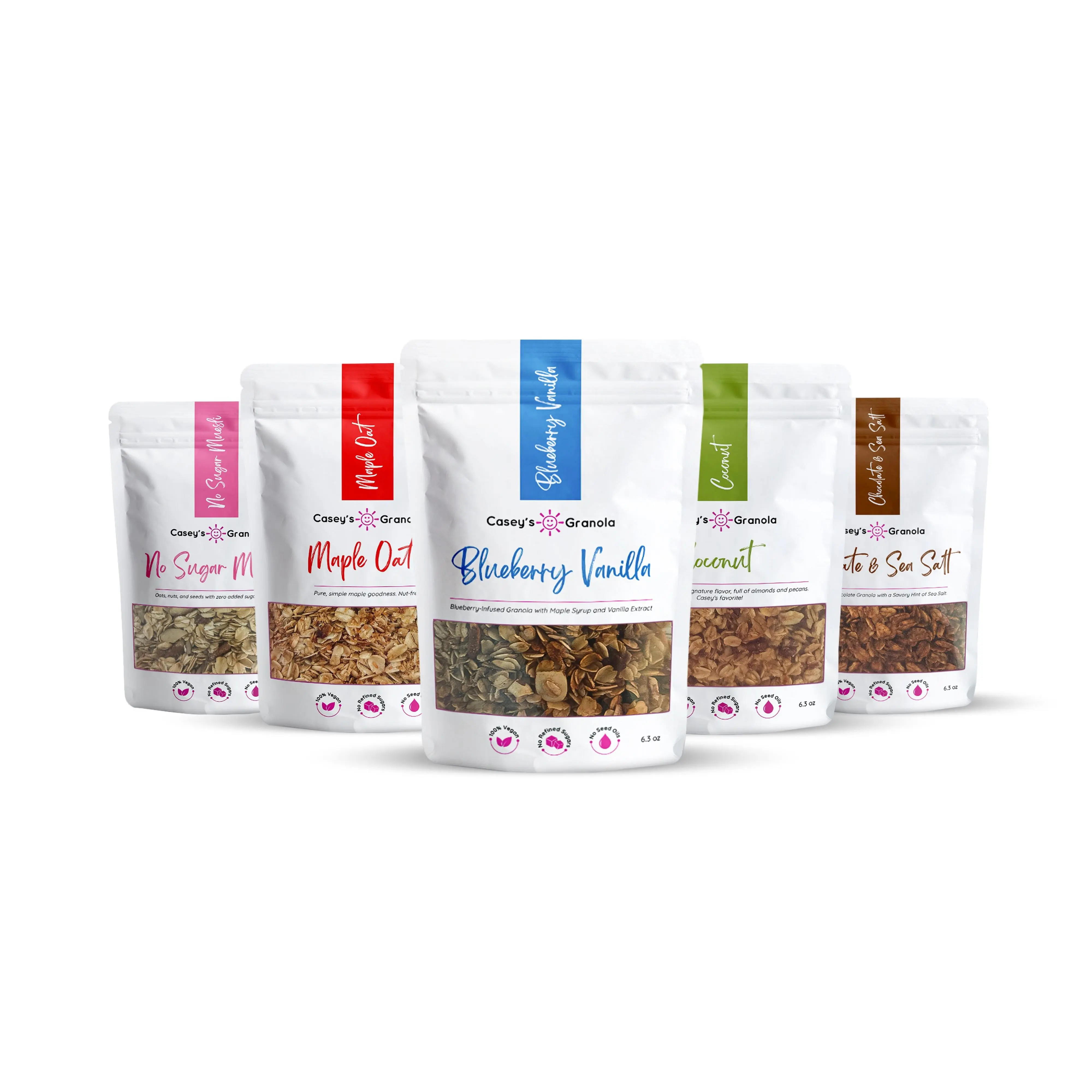 Five Flavor Pantry Bundle:  Granola & Muesli Variety Pack - 5 Flavors (Coconut, Blueberry Vanilla, Nut-Free Maple Oat, Chocolate Sea Salt, Sugar-Free).  Cereals Cereal Treats Healthy