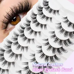 Cat Eye False Eyelashes Transparent Line Fluffy Fake Lashes, 9 Pairs, Enhance Your Look, Perfect for Daily Wear & Special Occasions