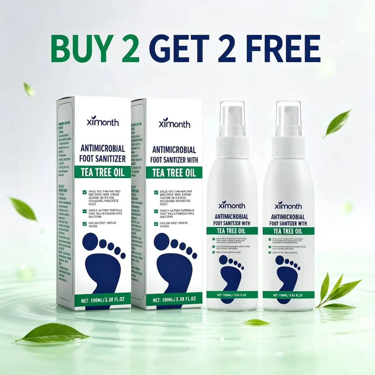 Tea Tree Oil Foot Care Spray, Buy 2 Get 2 Free, Moisturizing Hydrating Treatment For Dry Cracked Heels, Foot Odor Eliminator For Daily Foot Care clear foot sanitizer spray