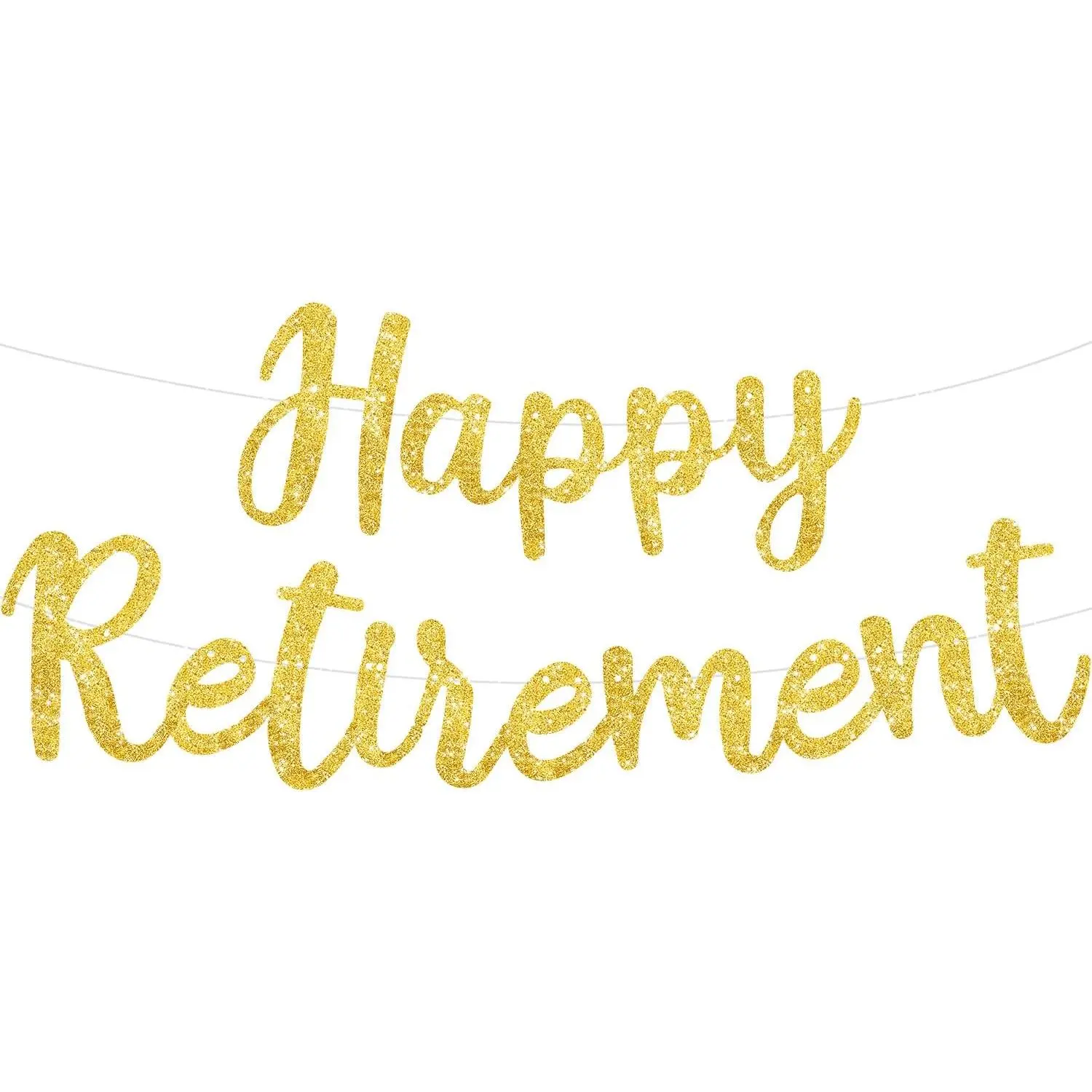 Gold Glitter Happy Retirement Banner -NO DIY, Pre-Strung Happy Retirement Banner Decoration for Women & Man, Party Supplies