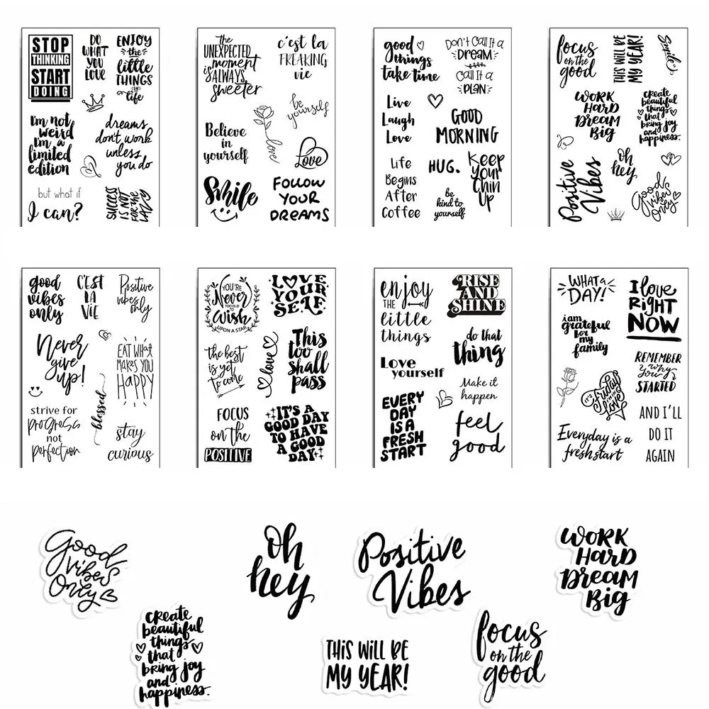 Inspirational Quotes Sticker, 8/24pcs Waterproof Transparent Motivational Words Sticker for Scrapbooking, Journaling, Resin Crafts Art, Tumbler