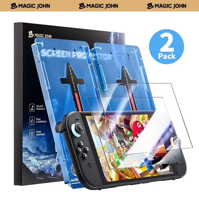 NEW - MAGIC JOHN Auto-Alignment OneTouch for Nintendo Switch 2 Screen Protector 7.9'' 2025 Tempered Glass, Accessories, 30 seconds Installation, Bubble Free, Anti-Scratch, Touch Sensitive, Ultra-Clear