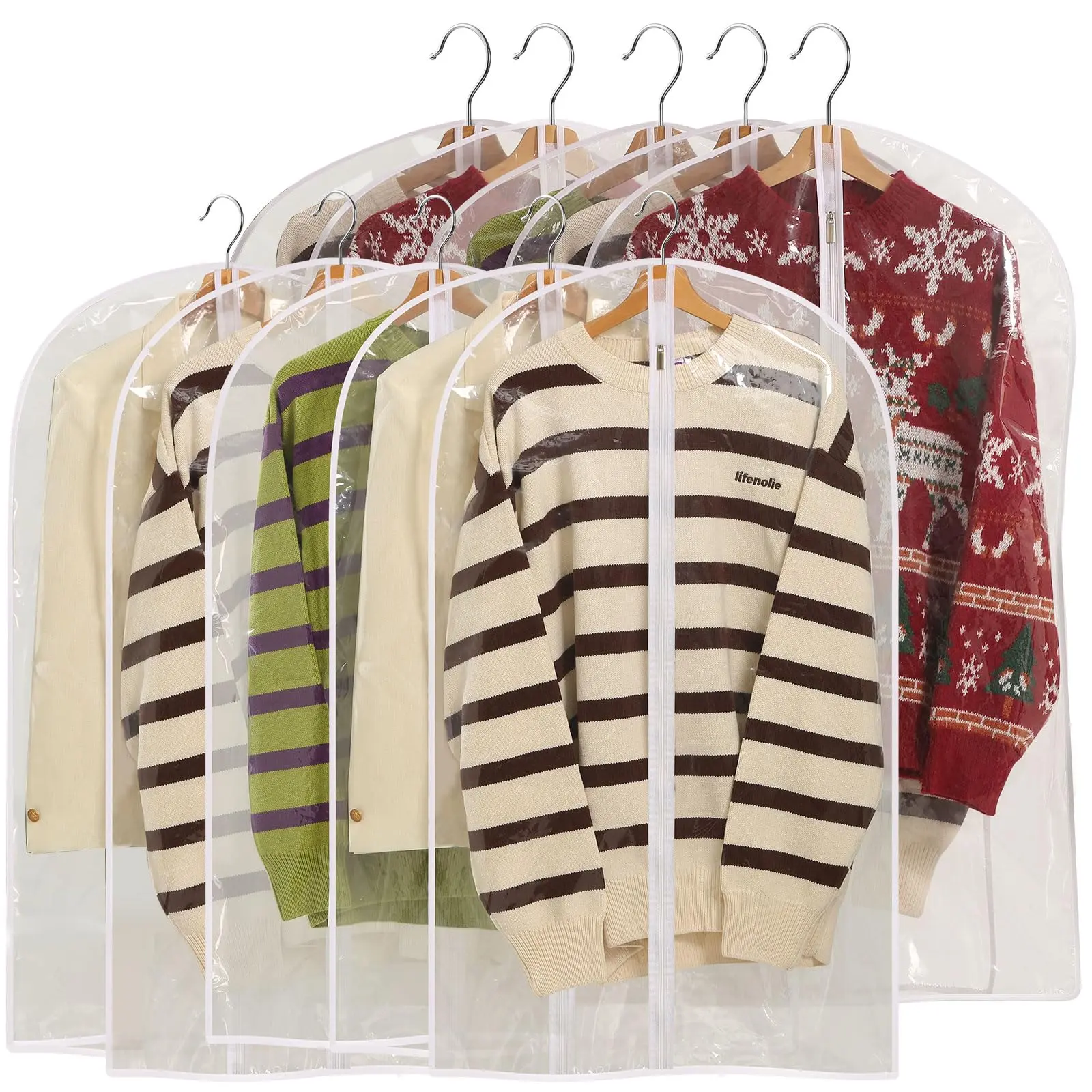 [Summervibes] 10 Pcs Clear Garment Bags for Hanging Clothes,Suit Bags for Closet Storage,Plastic Dustproof Suit Cover Bags,Clothes Protectors Bag with Zipper for Coats,Jackets,Shirts,Hand Tools Kits