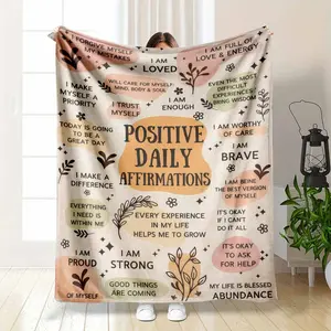 Positive Daily Affirmations Flannel Fleece Throw Blanket Boho Floral Self Care Quotes I Am Loved Strong Brave HD Print Ultra Soft Warm Cozy Sofa Meditation Decor Mental Health Gift
