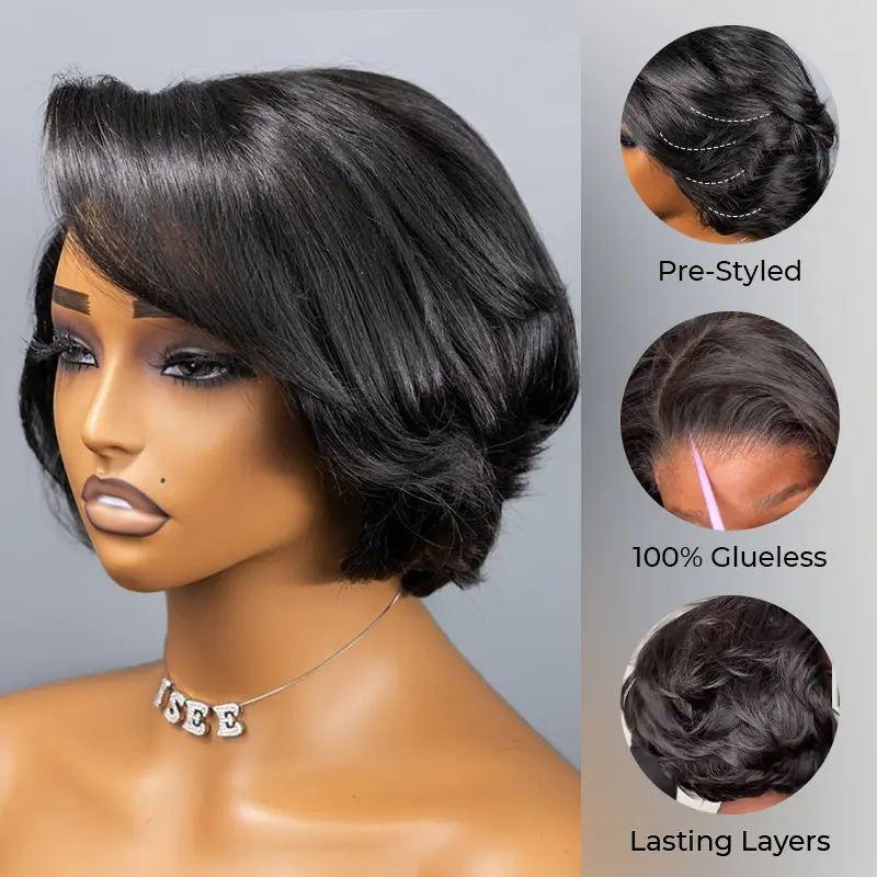 [NEW ARRIVAL] ISEE HAIR Wear Go Blow Out Straight Bob Brown Highlight Natural Black Virgin Hair Wig 7x5 HD Pre-Cut Glueless Design Pre-Bleached Tiny Knots Natural Hairline Seamless Blend Realistic Look Human Hair #SummerVibes