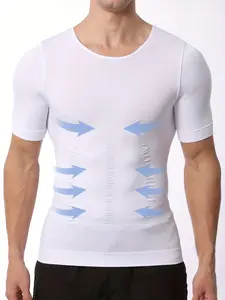 1 Count Men's Tummy Control, Waist Compression & Chest Binder Shaping Shirts, Workout Shapewear, Stretchable Cooling Breathable, Comfort Fit Seamless Compression, Perfect for Daily Casual Wear & Gym Fitness