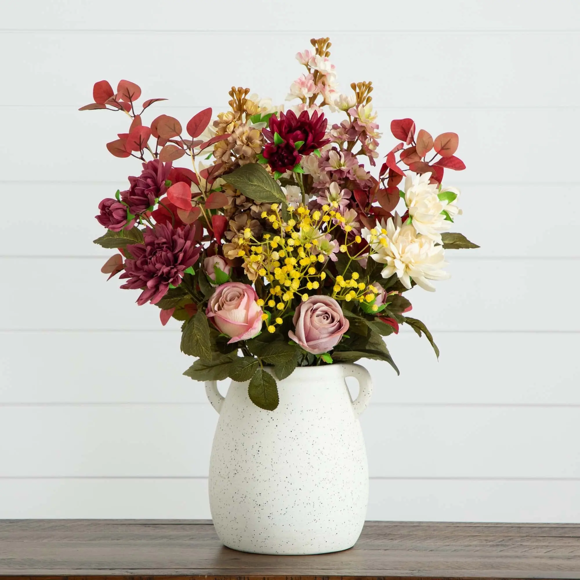 25in Decorative Artificial Mixed Blooms Arrangement in Ceramic Vase - Home Decor Accessory, Floral Decor, Faux Floral Artificial Flowers for Home Supplies, Decorative Artificial Flowers