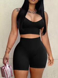 Casual set: best-selling women’s summer tank top and shorts two-piece with hip-lifting and tummy control; women’s summer clothing