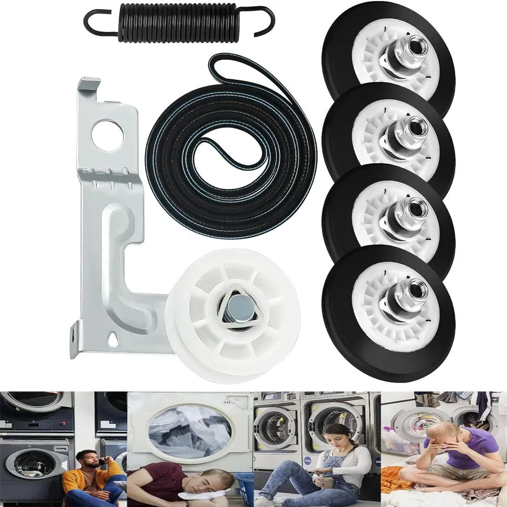 Dryer Drum Roller Wheel 4-Pack 4581EL2002C, Heavy-Duty Replacement Parts with Idler Pulley and Drive Belt, Universal Repair Set for LG Kenmore Sears Dryer Models