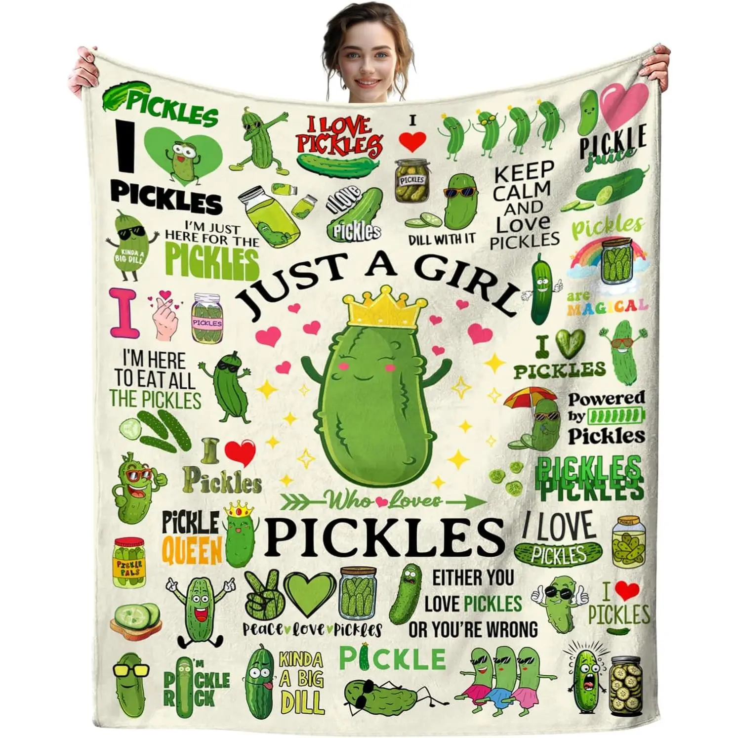 Flannel Weave Pickle Blanket Merch - Soft Breathable Stylish Throw Blanket for Living Room, Funny Decor Gift (Multi-Size Option: 60"x50") for Women, Just A Girl Who Loves Pickles