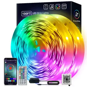 WEDEESUN LED Light Strip 100FT Smart APP Control & Remote Music Sync Mic Mode Dimmable Timing RGB Lights for Bedroom Living Room Decoration