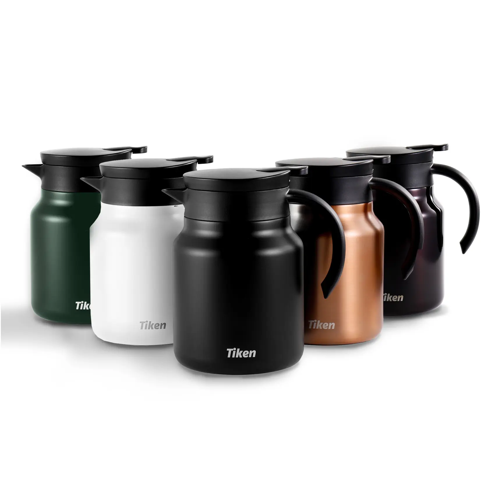 Tiken Double-Walled Stainless Steel Thermal Coffee Carafe - Lid-Equipped, Leakproof, Compact, Durable Beverage Pitcher with Easy Pouring, Double Walled Vacuum Insulation for Hot Drink Retention, Lightweight