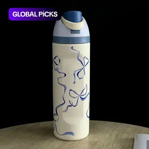 Butterfly Pattern Vacuum Flask, 1 Count 24oz-32oz-40oz Large Capacity Insulated Water Bottle with Straw, Drinking Cup for Home Office School Outdoor, Stainless Steel Tumbler, Hydration Tumbler, Drinkware #GLOBAL PICKS