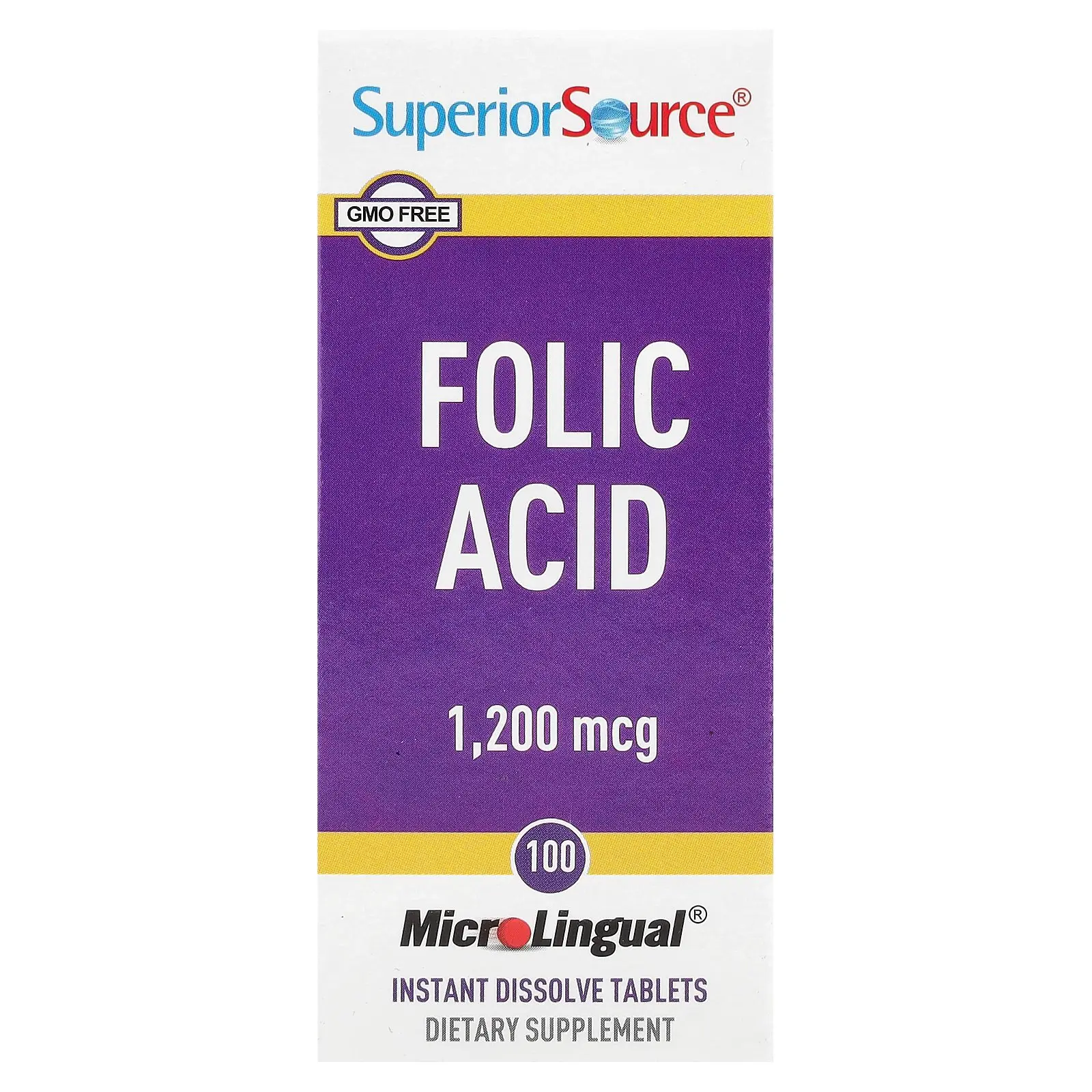 Superior Source Folic Acid, 1,200 mcg, 100 MicroLingual® Instant Dissolve Tablets