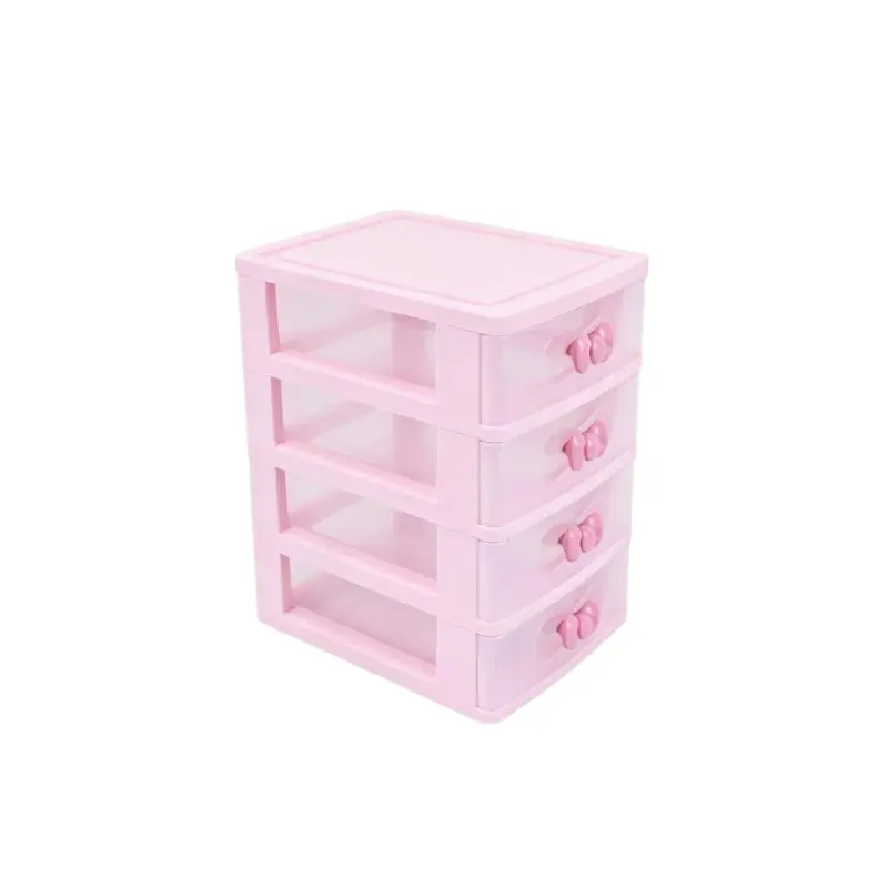 1 piece small pink plastic storage cabinet, 4 layers transparent drawer cabinet, 5 x 6.7 x 7.9 inches, suitable for women and girls to organize desktop stationery, jewelry, and cosmetics
