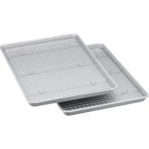 Ceramic nonstick baking sheets cooling rack set nontoxic half sheet size 2pack gray