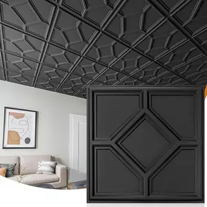 12-Pack 24"x24" Drop Ceiling Tiles, 3D Decorative Glue Up Ceiling Tiles, Black