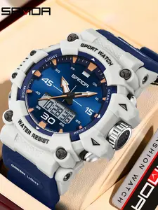 Sanda New Style Teenage Trend Watch, Dual Display Multifunctional Sports Water Resistant Wristwatch Waterproof Luminous Student Electronic Watch, Quartz Waterproof Watch
