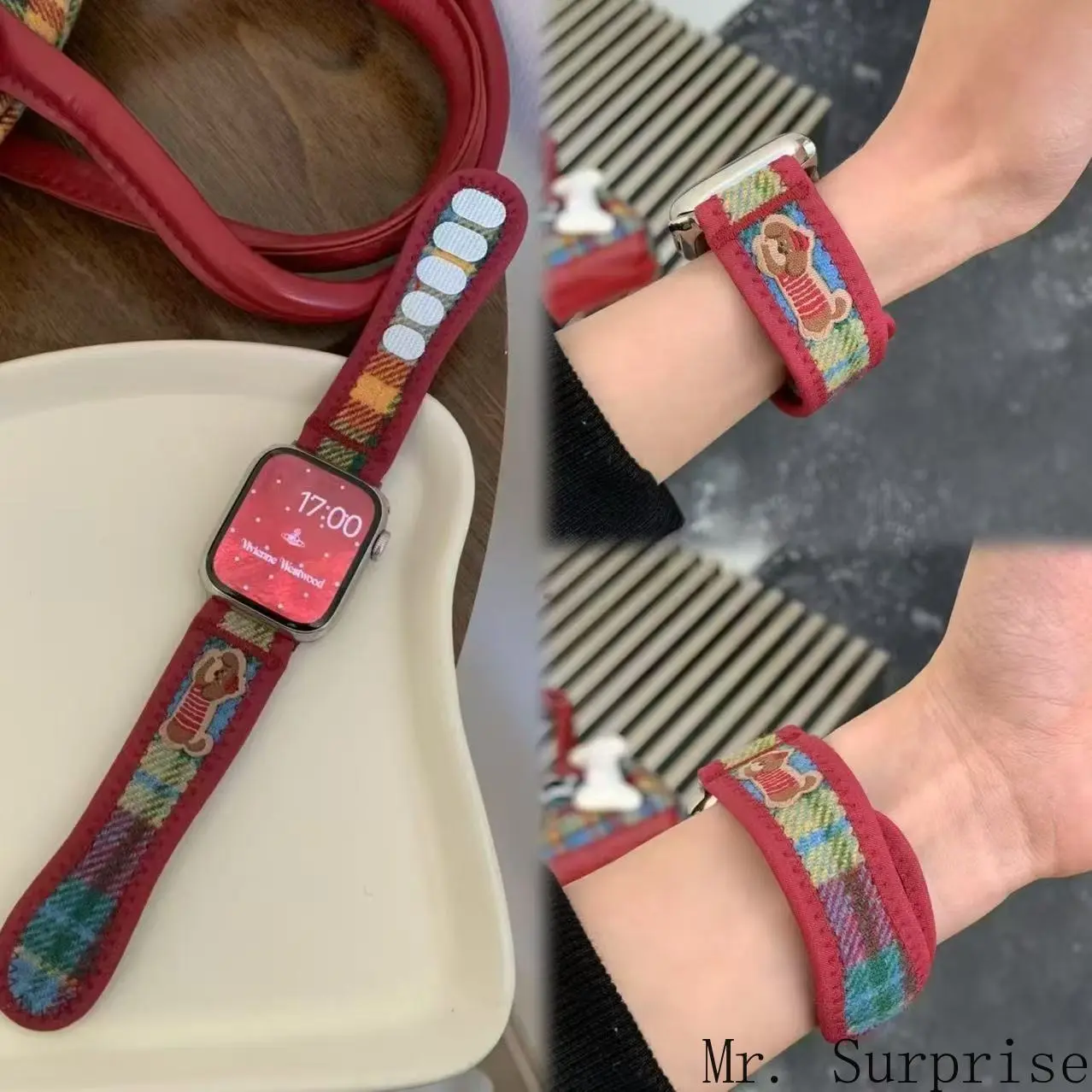Cute Puppy Print Velcro Aftermarket Self-Adjustable Watch Strap, Soft Comfortable Accessory Compatible with S11, S10, S9, S8, S7, S6, S5, S4, SE Smart Watch Series, Aftermarket Watch Straps, Self-Adjustable Watch Straps