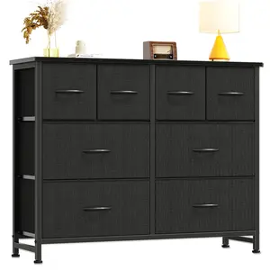 Dresser with 8 Fabric Drawers, Spacious Storage Tower for Closet, TV Stand with Wood Top and Mental Frame, Storage Unit for Living Rooms, Bedroom and Entryway