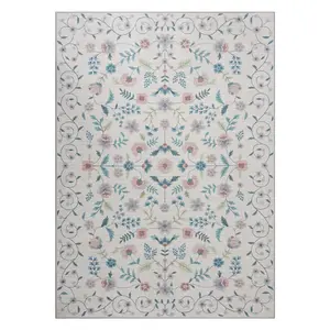 Runner Washable Floral Rugs for Living Room Non Slip Low Pile Carpet for Office Bedroom Kids Room Bedside Entryway
