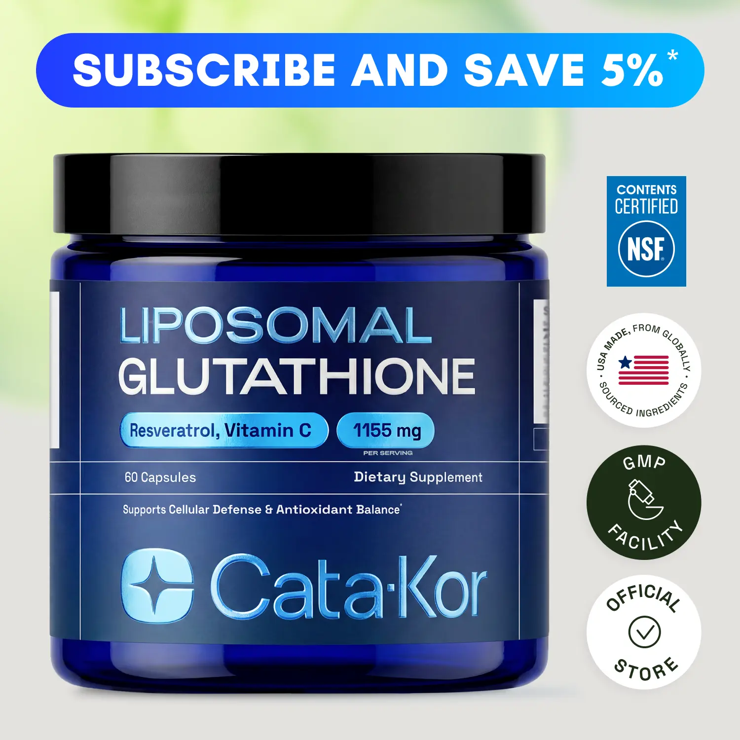 Cata-Kor Liposomal Glutathione Supplement – 1155 mg | Vitamin C | Riboflavin (B2) | Selenium | Resveratrol Complex – Supports Antioxidant Defense & Cellular Health – Vitamin Dietary Supplement Fitness Healthcare