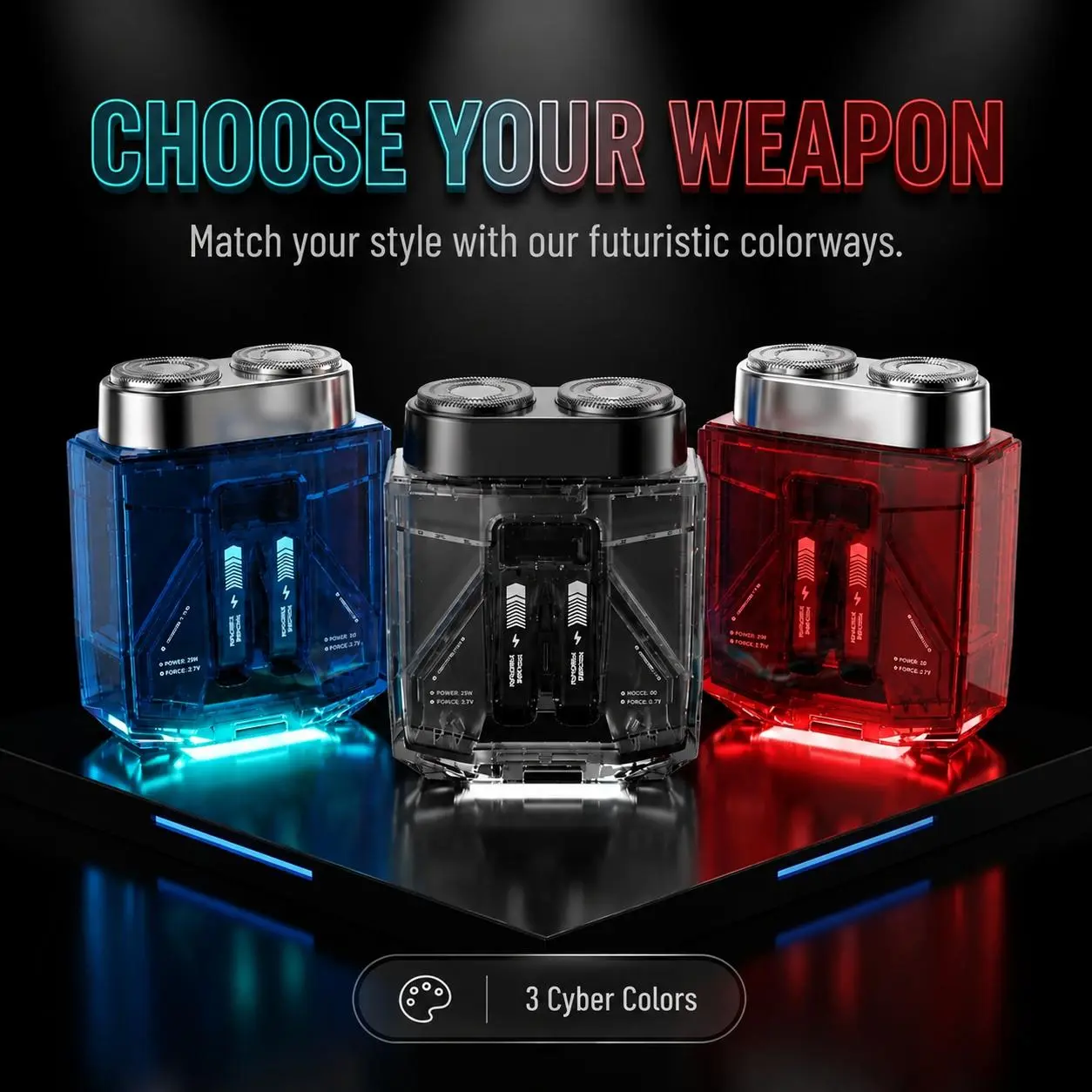 Men's Cordless Digital Shaver - Transparent, Lightweight, Portable, 3 Cyber Colors - Wearable Accessory for Electronics Enthusiasts, Ideal for Busy Lifestyle to Enhance Grooming Routine