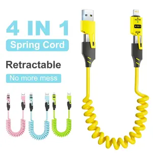 New 65w Multi-Function Retractable USB-C Cable, PD Fast Charging, Multiple Interface Compatibility, 4-In-1 Data Line Retractable Cable Design for iPhone 15 14 13 12