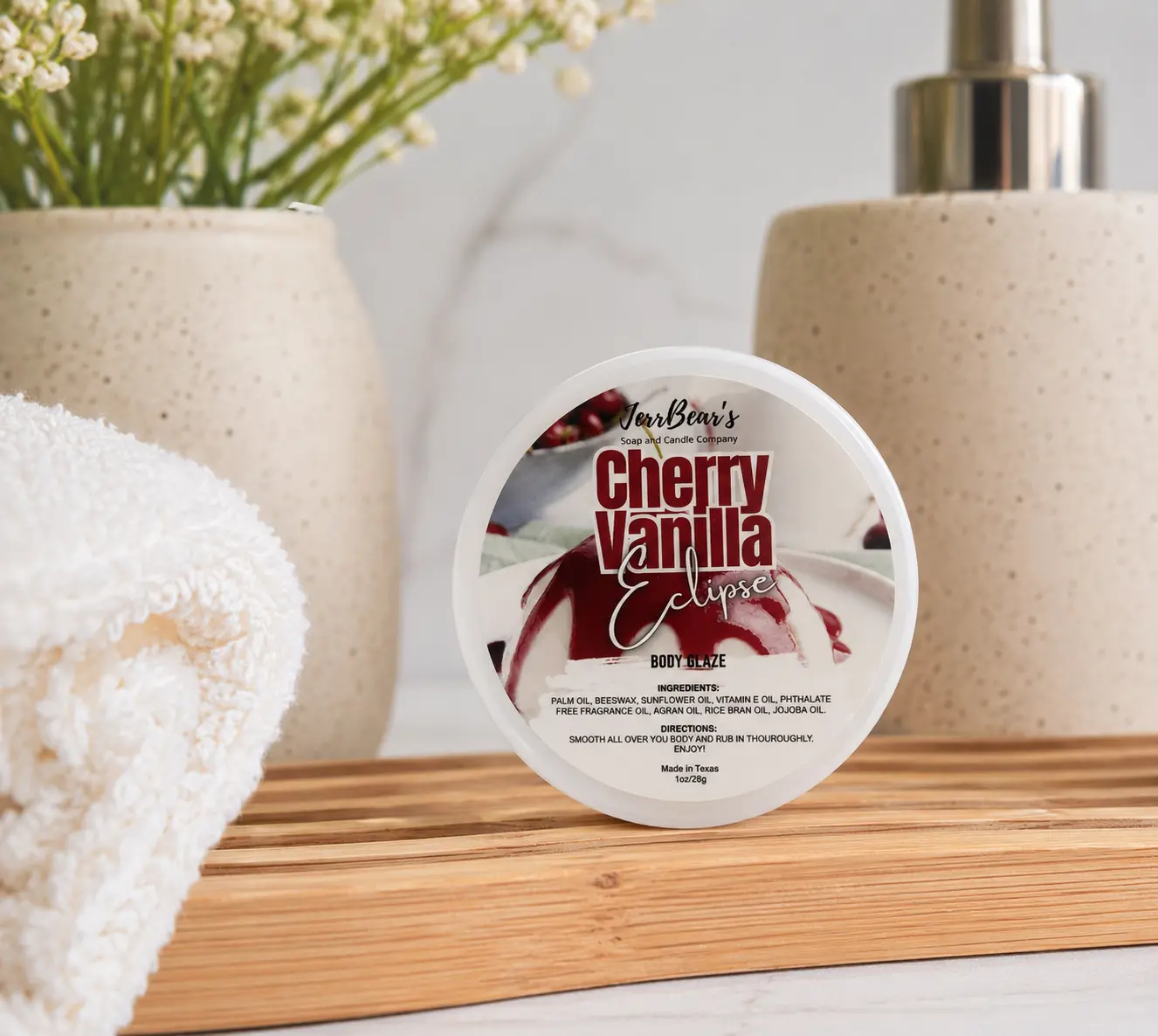 Glaze Balm by JerrBear's | 1oz TRAVEL SIZE | Oil-Based Body Balm | Palm Kernel Flakes, Beeswax, Argan Oil, Jojoba & Sunflower Oil | Deep Moisture Skin Glaze