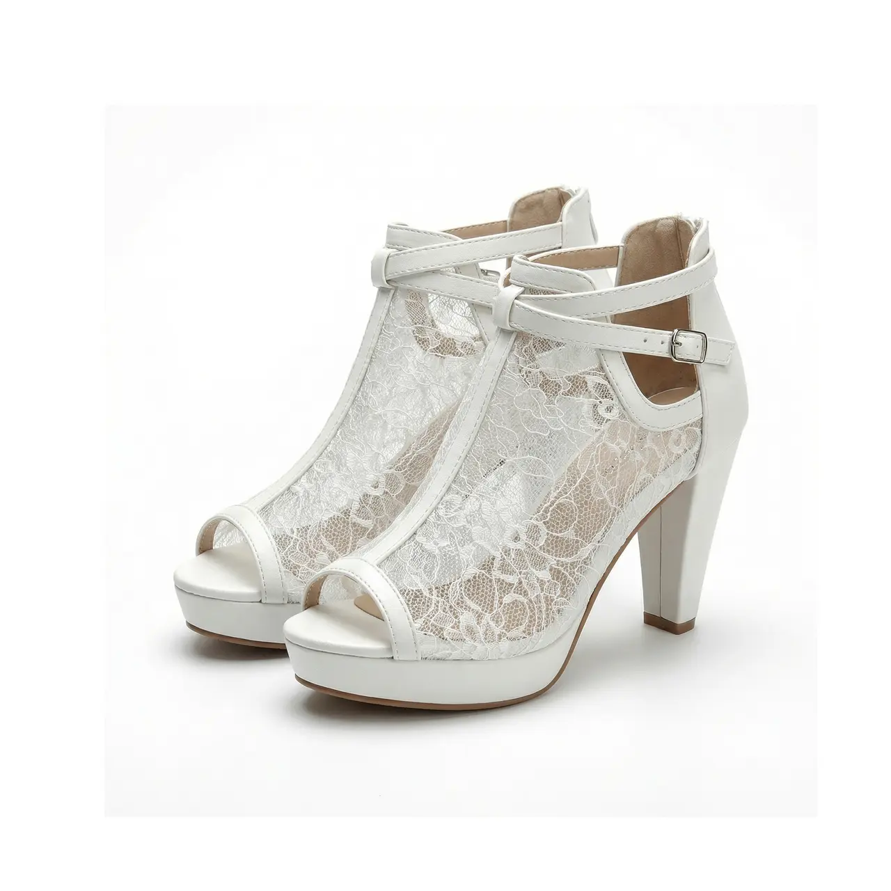 JEKO Womens Lace Platform Heels | Chunky Block Heel Open Toe Sandals | Adjustable Ankle Strap Dress Shoes Gril Footwear | Sexy Elegant Footwear for Daily, Date Night, Party & Wedding Peep Toe High Heel Sandals Ankle Wrap Sandal Comfortable Cutout