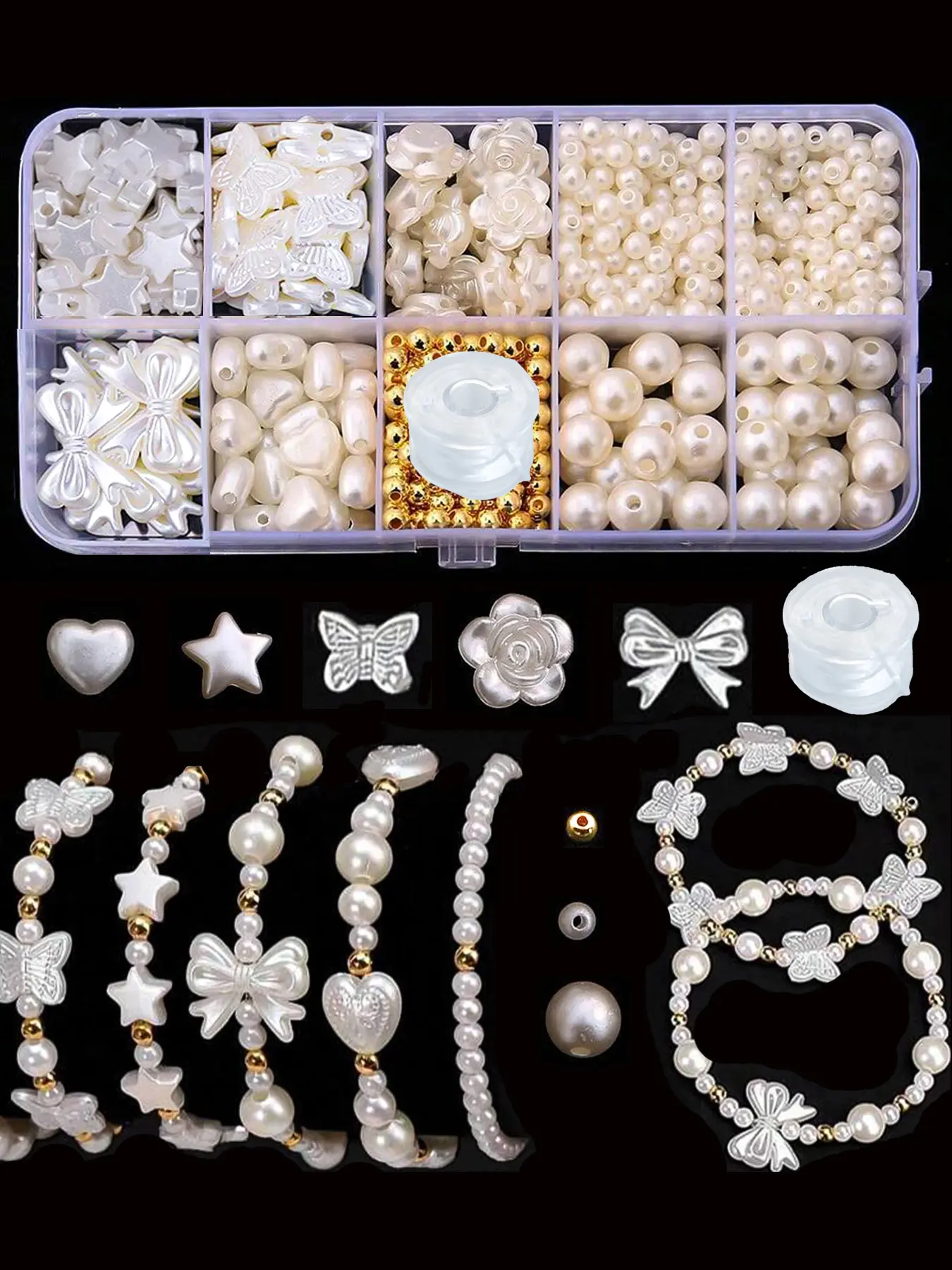 Mother's Day Gift Pearl Beads Set of 650 Pieces, Bead Assortment, Pearls Beading, DIY Jewelry Making Kit, Beads for Crafts, Craft Supplies for Phone Chains, Bracelets, Necklaces