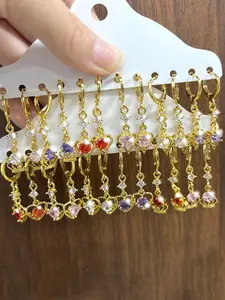Artificial Zircon Cubic Zirconia Stones Heart Shaped Earrings, 12 Pairs Fashion Colorful Exquisite All-match Dangle Earrings for Women As Gift for Party, Daily Clothing Decor
