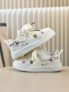 2026 Spring Kids Two-Color Hand-Drawn Sneakers, Girl's Velcro Breathable Casual Low Top Shoes, Soft Sole Anti-Slip Toddler Footwear, Nonslip Trainers