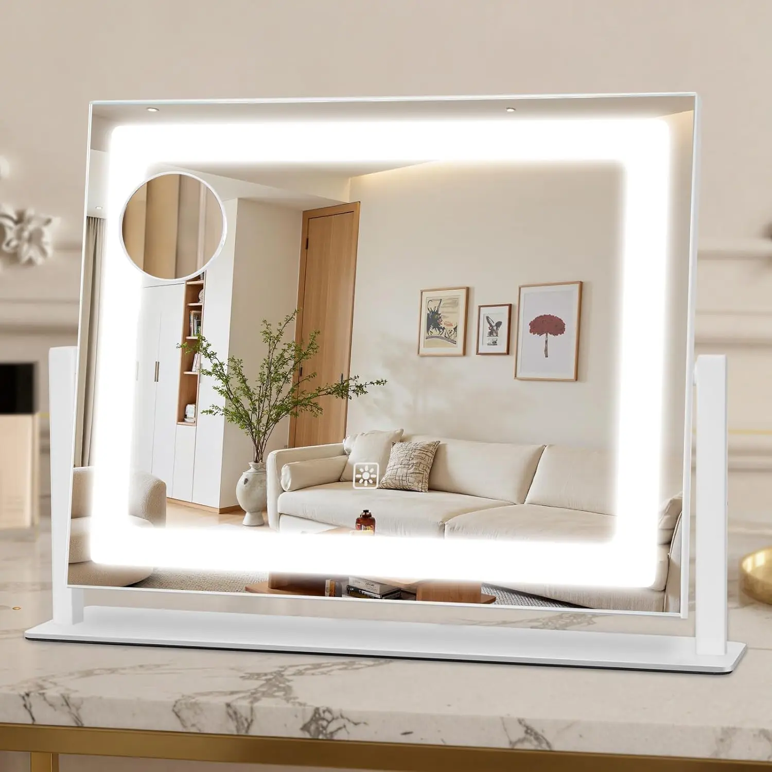 LED Lighted Vanity Makeup Mirror (White, 16"×12") - 10X Magnification, Smart Touch Control, 3-Color Light Adjustable, 360° Rotation, 140 High-Brightness LED Beads, Ideal for Makeup Desk, Bedroom, Anniversary, Mother's Day Gifts
