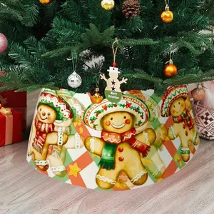 3D Christmas Tree Skirt, 40x22cm, Colorful Plaid Design, Gingerbread Man Pattern, Durable & Easy Clean, Festive Holiday Decor