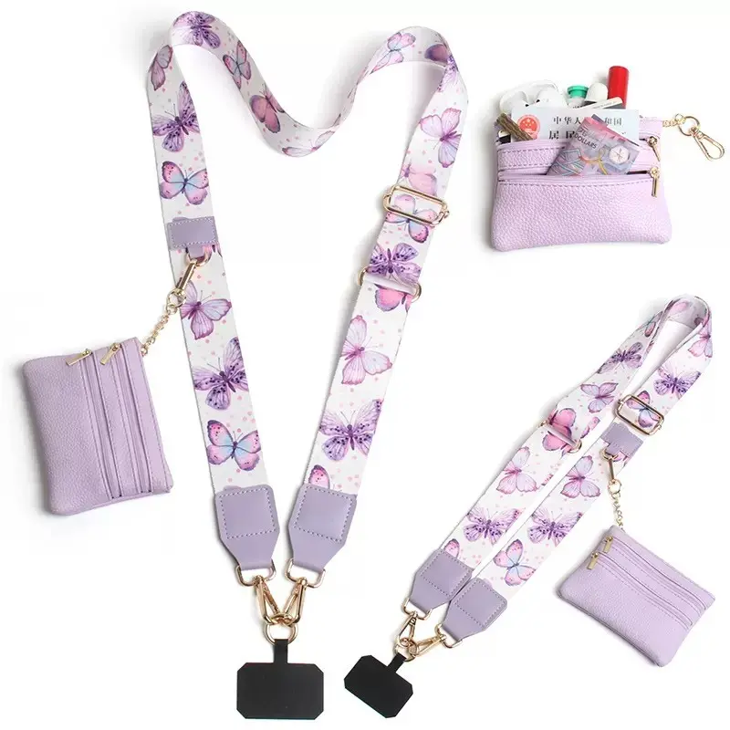 Adjustable Crossbody Phone Strap with Detachable Zipper Wallet Phone Pocket, Universal Anti-Loss Phone Lanyard, Card Holder, Unisex, Phone Sling, Cell Phone Accessories