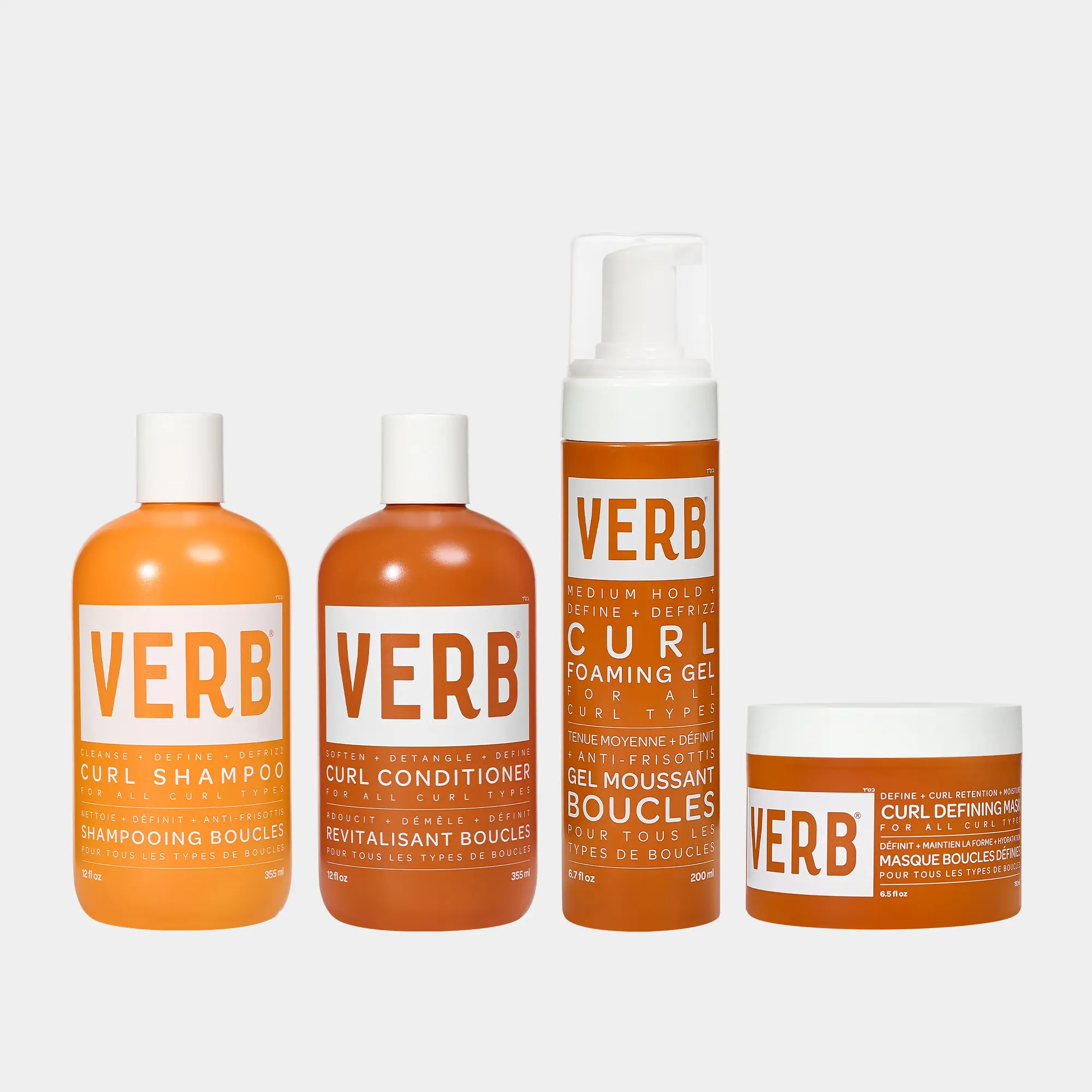 Verb Curl Bundle - Essential Collection with Curl Shampoo, Conditioner, Foaming Gel & Defining Mask for Curls - Total Value $88