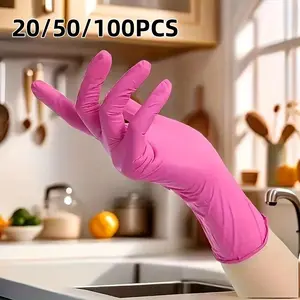 20/50pcs Pink Disposable PVC Gloves, Kitchen Cleaning, Household Tools, Clean Products, One-Use Gloves for Home Use, Work Gloves