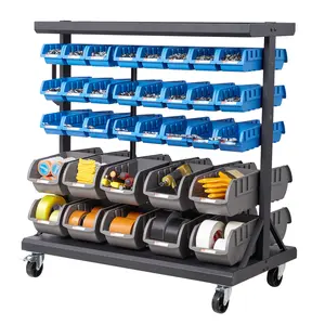 VEVOR 5-Tier Double-Sided Rolling Bin Storage Rack, 68 Plastic Bins, Dual-Sided Parts Organizer with Wheels, Mobile Tool Organizer for Garage, Warehouse, Office, Restaurant, Classroom, Kitchen
