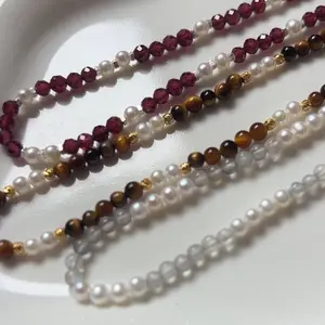 Pearl with natural stones bracelet