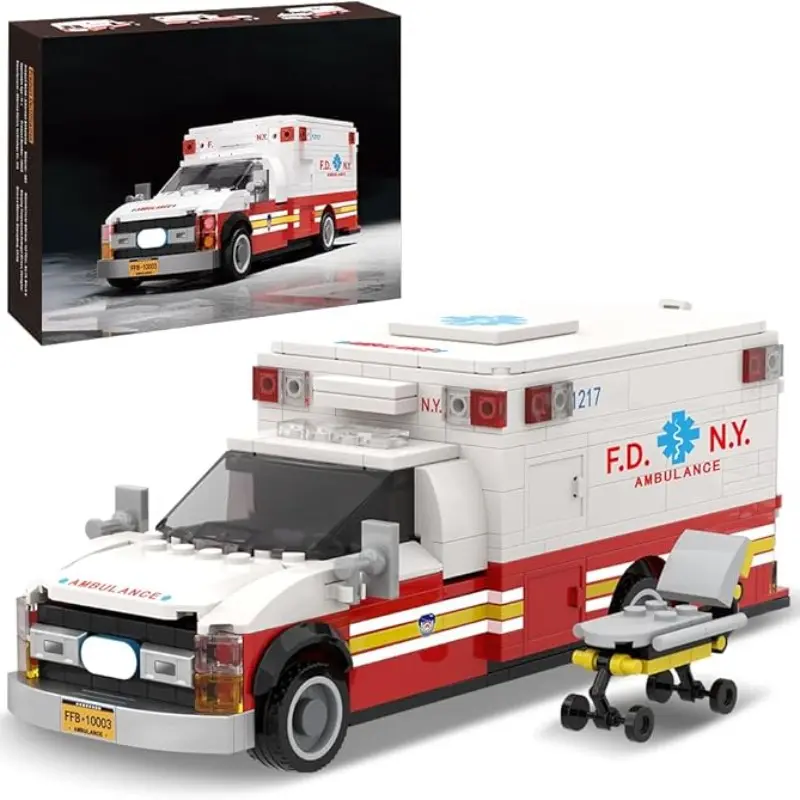 American Ambulance Building Block Set, Building Blocks Model, 660PCS,City Rescue Squad Series Toy Vehicle, Collectible and Display-Worthy Adult Emergency Response Model Truck