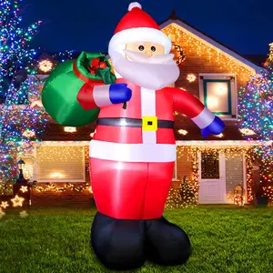 6 FT Christmas Inflatable Santa Claus Outdoor Decorations, Blow up Santa Claus with Gift Bag, Large Xmas Santa Carrying Present Sack, Outside for Yard Garden Lawn Home Party, Built-in LED Lights
