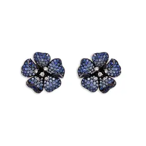 Flower Sapphire & Diamond Earrings – Gradient Blue – 18k White Gold