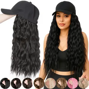 PROKYVITY 16inch Baseball Cap With Hair Extensions  Wave Curly Hair Hat Wigs Synthetic Hair Wig 16" For Women